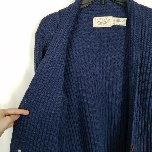 Vintage | Susan Bristol 100% Wool Cardigan Ribbed Knit Blue - Picture 8 of 16